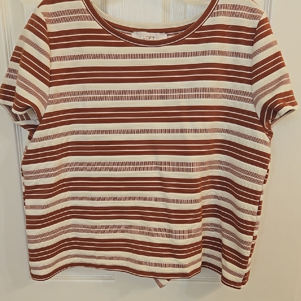 LOFT Women’s Short Sleeve Striped Tee in Brown and Cream